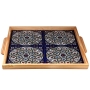 Square Wood Armenian Ceramic Tray with Flower Motif - 1