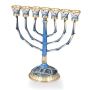Ornate Enameled 7-Branched Menorah (Blue and Gold)  - 2