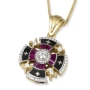 Anbinder Jewelry 14K Yellow Gold Jerusalem Cross Diamond Pendant with Ruby Corundum & Black Enamel - 2
