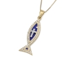 14K Yellow Gold Ichthys Fish Diamond Pendant Necklace with Latin Cross - 2