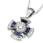 Anbinder Jewelry 14K White Gold Jerusalem Cross Diamond Pendant with Sapphire Corundum - 1