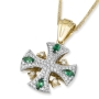 Anbinder Jewelry 14K Yellow Gold Jerusalem Cross Diamond Pendant with Emerald  - 1