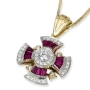 Anbinder Jewelry 14K Yellow Gold Jerusalem Cross Diamond Pendant with Ruby Corundum - 1