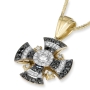 Anbinder Jewelry 14K Yellow Gold Jerusalem Cross White & Black Diamond Pendant - 2