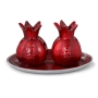 Enameled Aluminum Pomegranate Candlesticks with Tray (Red) - 2