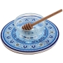 Ceramic Mandala Honey Dish Set with Pomegranate Design (Blue and White) - 1