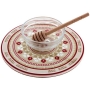 Ceramic Mandala Honey Dish Set with Pomegranate Design (Red and Gold) - 1