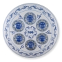 Blue and Beige Ornate Glass Passover Seder Plate with Floral Scrollwork Design - 2