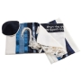 Galilee Silks Blue and White Wool Tallit with Velvet and Taffeta - 3