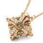Anbinder Jewelry 14K Yellow Gold Jerusalem Cross Necklace with Blue Diamonds - 1