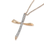 14K White and Yellow Gold Elegant Cross Necklace with 13 Diamonds - 2