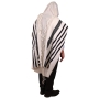 100% Cotton Prayer Shawl with Black Stripes - 3