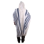 100% Cotton Tallit Prayer Shawl with Navy Blue Stripes - Non-Slip - 4