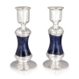 Chic Handcrafted Sterling Silver-Plated Glass Sabbath Candlesticks (Dark Blue) - 2