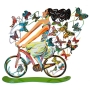 David Gerstein Colorful Country Cycling with Butterflies Signed Sculpture   - 1