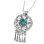 Traditional Yemenite Art Handcrafted Sterling Silver Dreamcatcher Necklace with Eilat Stone - 1