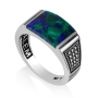 Marina Jewelry Sterling Silver Jerusalem Ring with Eilat Stone and Beaded Design - 1