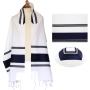 Eretz Judaica Wool Prayer Shawl with Navy Stripes - “Arad” - 1