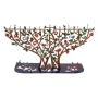Yair Emanuel Painted Metal Pomegranate Tree and Birds Cutout Hanukkah Menorah - 1