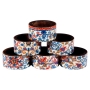  Yair Emanuel Set of Six Wooden Napkin Rings (Rainbow Floral and Pomegranates) - 1