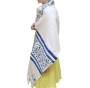 Yair Emanuel Full Embroidered Raw Silk Women's Prayer Shawl with Birds and Flowers Design (Blue/White) - 3