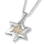 Sterling Silver and 9K Gold Interlocking Star of David and Jerusalem Cross Pendant with Two Diamonds - 1