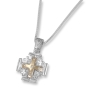 Sterling Silver and 9K Gold Elegant Jerusalem Cross Pendant with 5 Diamonds - 1