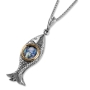 925 Sterling Silver Fish Necklace with 9K Gold and Roman Glass - 1