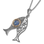 925 Sterling Silver Fish Necklace with 9K Gold and Roman Glass - 2