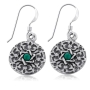 Sterling Silver Circle Star of David Earrings with Turquoise / Garnet Stone - Shema Yisrael - 3