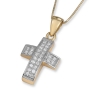 14K Gold and Diamond Curved Roman Cross Pendant with 28 Diamonds - 1