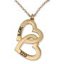 Gold Plated Interlocked Love Hearts Necklace - Up to 2 Names in English/Hebrew - 2