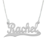  14K White Gold Double Thickness Personalized Name Necklace in English - Script with Underline Scroll - 1