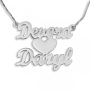  14K Yellow Gold Double Thickness Double Name Necklace in English with Heart - 2