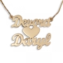  14K Yellow Gold Double Thickness Double Name Necklace in English with Heart - 1