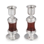 Quaint Handcrafted Red Glass & Sterling Silver Plated Sabbath Candlesticks - 3