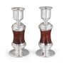 Quaint Handcrafted Red Glass & Sterling Silver Plated Sabbath Candlesticks - 2