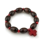 Holyland Olive Wood Elasticated Rosary Bracelet with Red Wooden Cross - 3