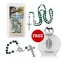 Holyland Rosary Green Olive Wood Bead Rosary Set with FREE Bottle of Holy Water from Jordan River - 1