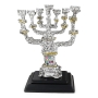 Silver-Plated and Gold-Accented Seven-Branched Menorah With 12 Tribes (Hoshen) Design - 3