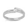 14K White Gold and Diamond Bypass Solitaire Ring with Diamond-Set Sides - 2
