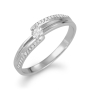 14K White Gold and Diamond Bypass Solitaire Ring with Diamond-Set Sides - 1