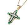 Anbinder Jewelry Luxurious 14K Gold Latin Cross Unisex Pendant with Diamonds and Emeralds - 2