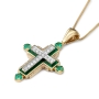 Anbinder Jewelry Luxurious 14K Gold Latin Cross Unisex Pendant with Diamonds and Emeralds - 3