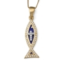 Anbinder Jewelry Women's Ichthus and Cross 14K Gold Pendant with Diamonds and Blue Enamel - 1