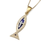 Anbinder Jewelry Women's Ichthus and Cross 14K Gold Pendant with Diamonds and Blue Enamel - 2
