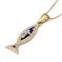 Anbinder Jewelry Women's Ichthus and Cross 14K Gold Pendant with Diamonds and Blue Enamel - 3