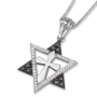 Anbinder Deluxe 14K White or Yellow Gold Messianic Star of David Cross Pendant set with White and Black Diamonds - 1