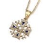 Anbinder 14K Yellow Gold Diamond-Studded Jerusalem Cross Pendant with Blue Enamel Accents and Diamond Border - 1