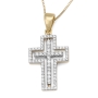 14K Yellow Gold Spinning Latin Cross Pendant Necklace with Diamonds - 7